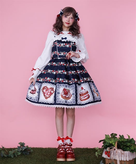 スウィートリボンストロベリースカート+キャノティエ/Angelic Pretty