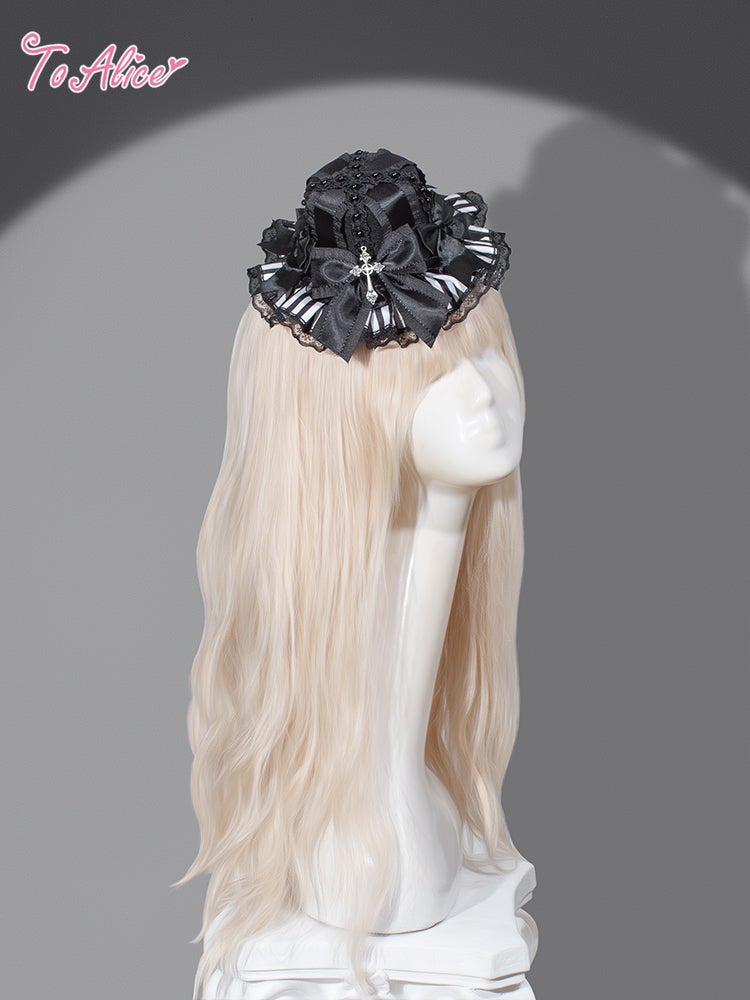 To Alice ~ Stripe and Ribbon Mini Hat by Chinese Indie Brand