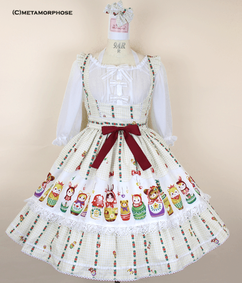 Nostalgic Matryoshka Doll 長袖OP Matryoshka Doll Apron JSK with Ribbon Combs by Metamorphose