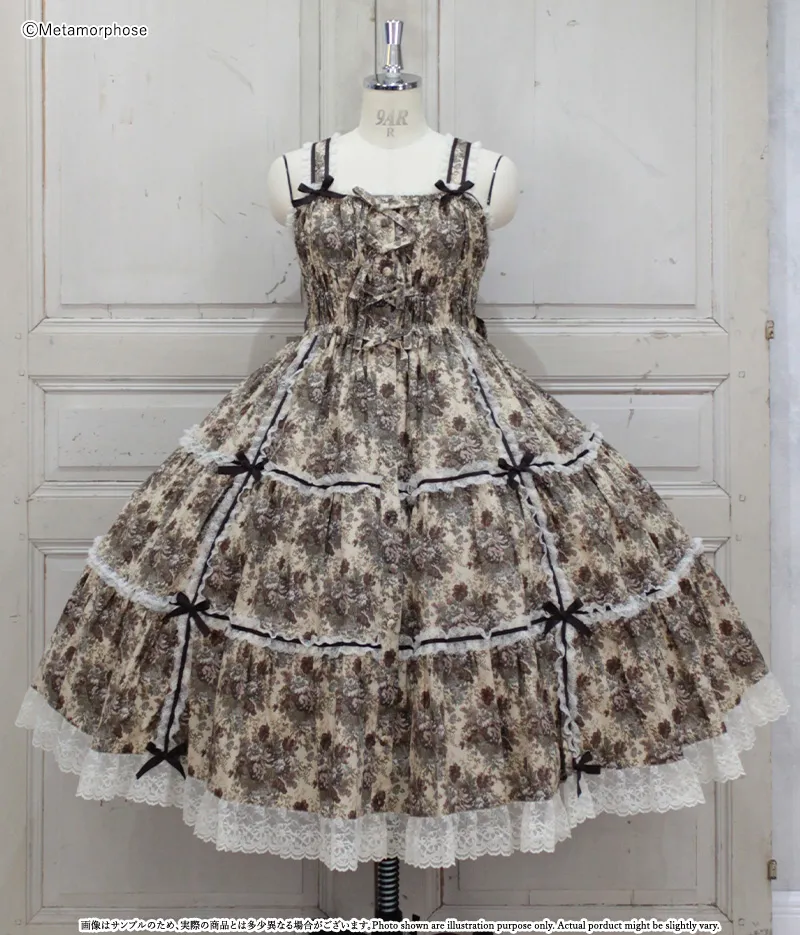 Gobelin Bouquet Shirring Tiered Medium Length JSK (Plus Size) by