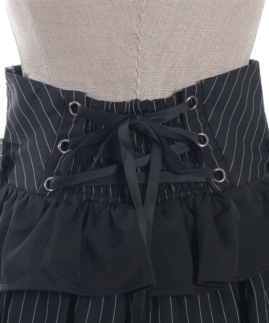 Chalmiere ストライプフリルスカート 黒 ストライプフリルスカート（スカート）｜Chalmiere（シャ