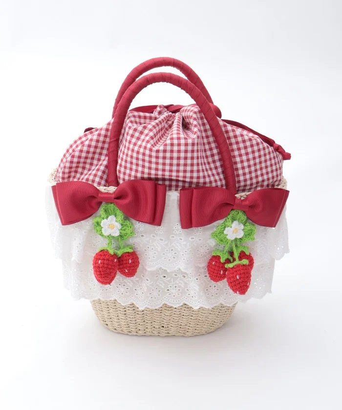 Kawaii ~ Strawberry Crochet Basket Bag by Axes Femme
