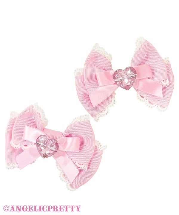 Crystal Heart Ribbon Clip Set by Angelic Pretty