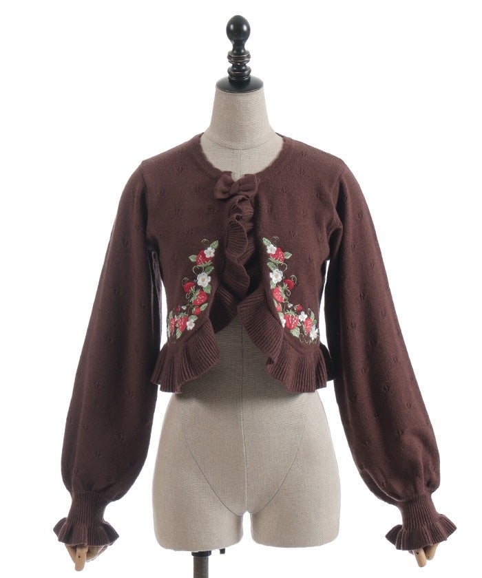 Chalmiere ~ Strawberry Embroidery Knit Bolero by Axes Femme