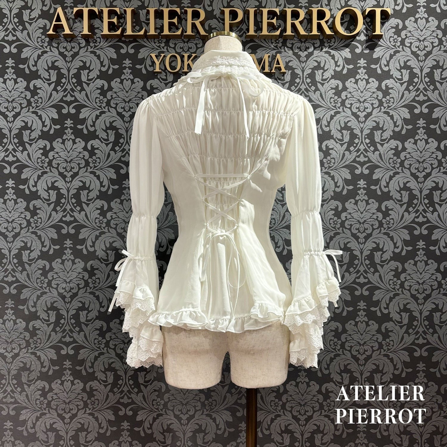 【CPGN STUDIO】Pierrot printing Embroidery Short Sleeve Louise Jabot Half Sleeve Blouse by Atelier Pierrot