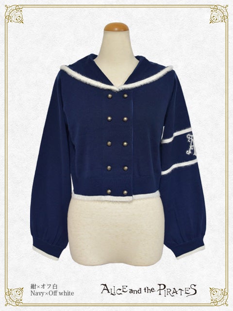 トップス SATUR Cotton Collar Half Cardigan Navy トップス