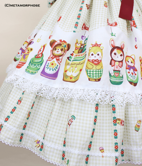 Matryoshka Doll Apron JSK with Ribbon Combs by Metamorphose