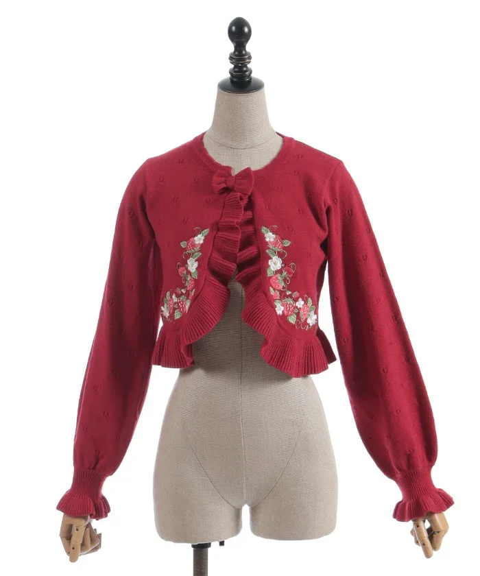 Chalmiere ~ Strawberry Embroidery Knit Bolero by Axes Femme