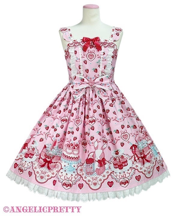 Strawberry Cake Partyピンク JSKカチューシャセット Strawberry Cake Party Scallop JSK by Angelic Pretty