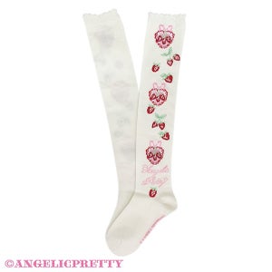 Strawberry Cake Partyオーバーニー ピンク Strawberry Cake Party OTKs by Angelic Pretty