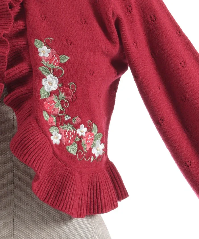Chalmiere いちご刺繍ニットボレロ Chalmiere ~ Strawberry Embroidery Knit Bolero by Axes Femme
