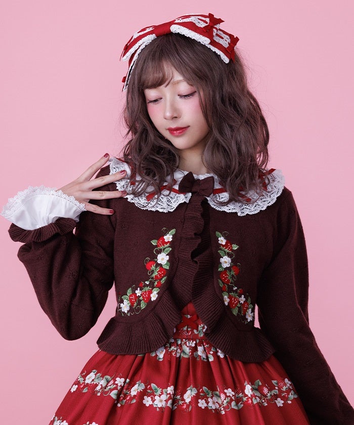 シャルミエール　chalmiereいちご刺繍ニットボレロ Chalmiere ~ Strawberry Embroidery Knit Bolero by Axes Femme