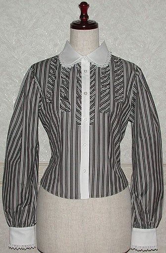 Stripe Mini Frill Long Sleeve Blouse by Heart E