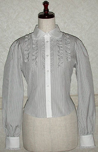 Stripe Mini Frill Long Sleeve Blouse by Heart E