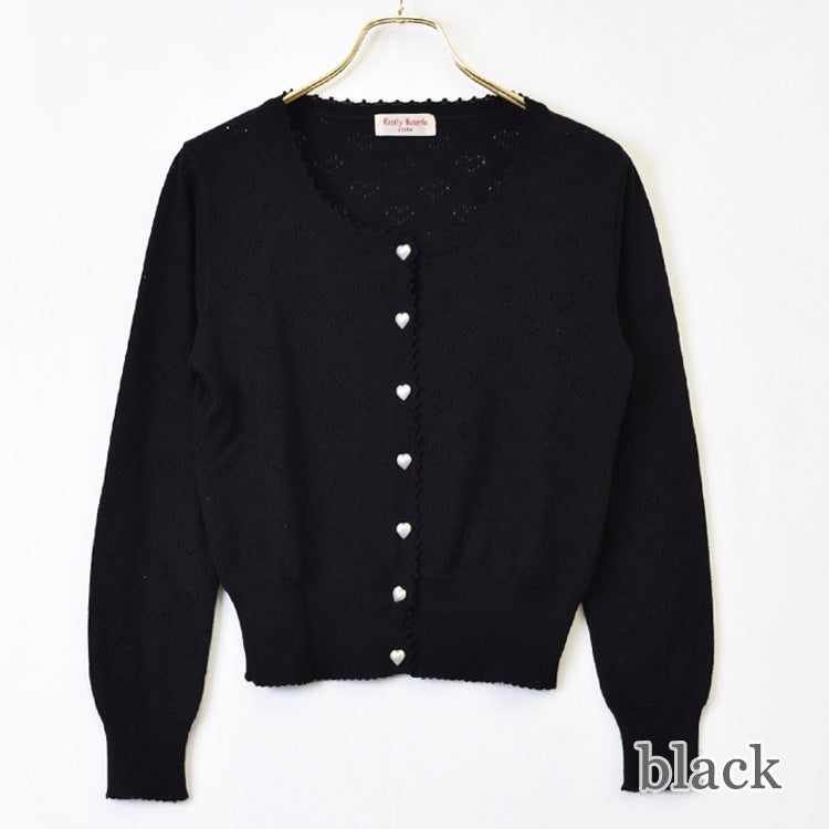 herlipto☆Lace Pearl-Button Cardigan Heart Pearl Button Cardigan by Emily Temple Cute