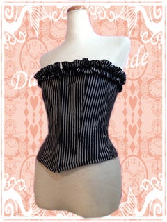 Dangerous Nude ~ Pinstripe Cotton Frill Fashion Long Corset by