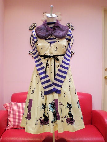 Music Note and Cat Print Sleeveless OP by Emily Temple Cute