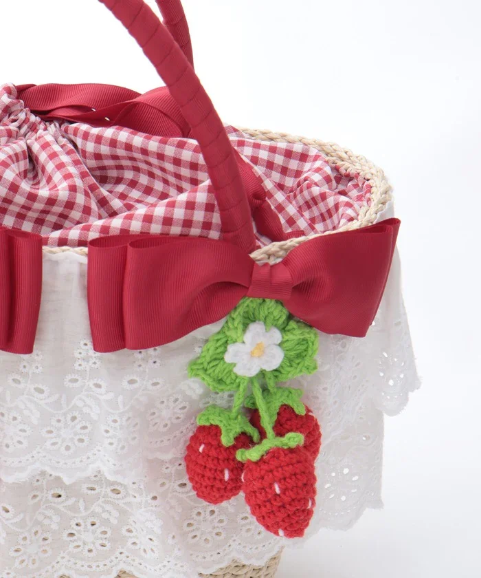 axes femme kawaii いちごあみぐるみ付カゴバッグ Kawaii ~ Strawberry Crochet Basket Bag by Axes Femme