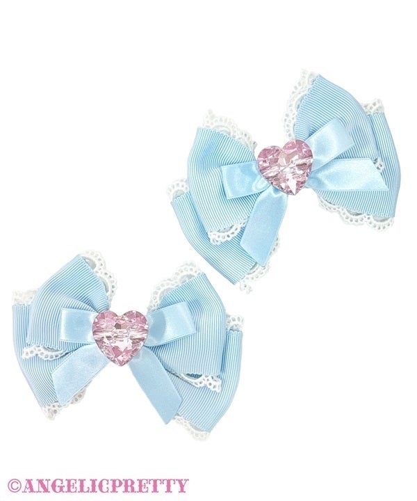 Crystal Heart Ribbon Clip Set by Angelic Pretty